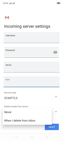 Press Never to keep emails on the server when you delete them on your phone.