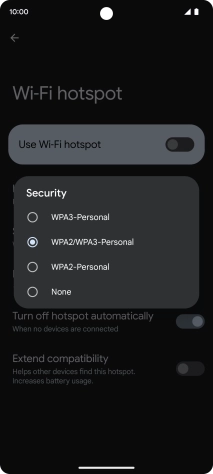 Press WPA3-Personal to password protect your WiFi hotspot.