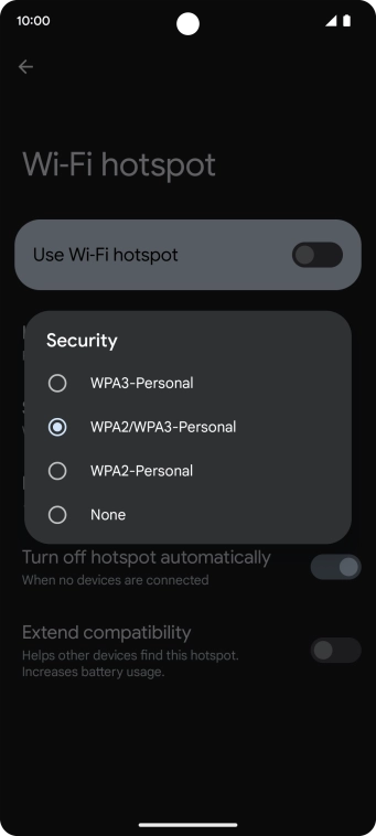 Press WPA3-Personal to password protect your WiFi hotspot.
