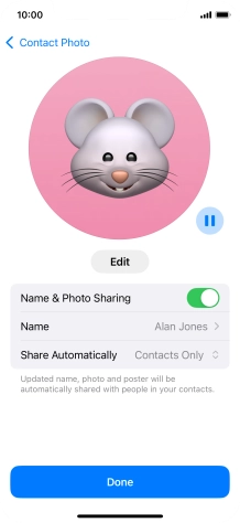 Press the indicator next to 'Name & Photo Sharing' to turn the function on or off.