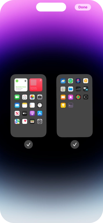 Press the fields below the required home screens to select or deselect them.