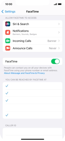 Press the indicator next to 'FaceTime' to turn the function on or off.