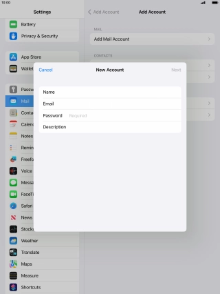 Press Password and key in the password for your email account.