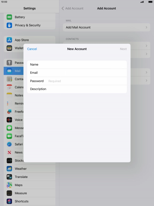 Press Password and key in the password for your email account.
