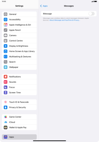 Press the indicator next to 'iMessage' to turn on the function.