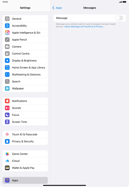 Press the indicator next to 'iMessage' to turn on the function.