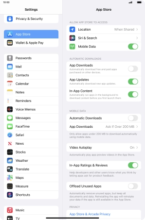 Press the indicators next to the required content types to turn the function on or off.