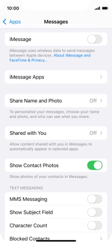 Press the indicator next to 'iMessage' to turn on the function.