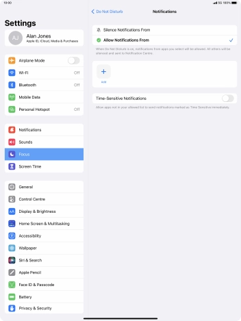 Press the indicator next to 'Time-Sensitive Notifications' to turn display of timed notifications on or off when Do Not Disturb is turned on.