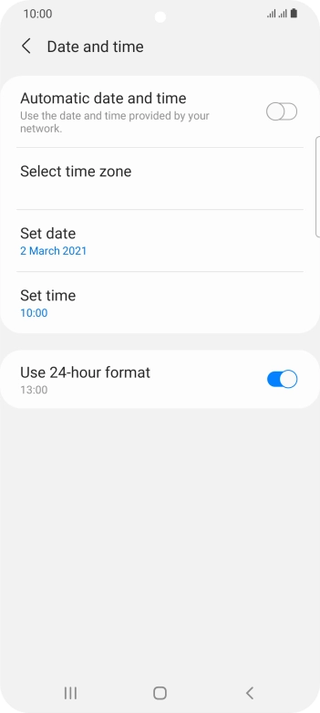 Press the indicator next to 'Automatic date and time' to turn on the function.