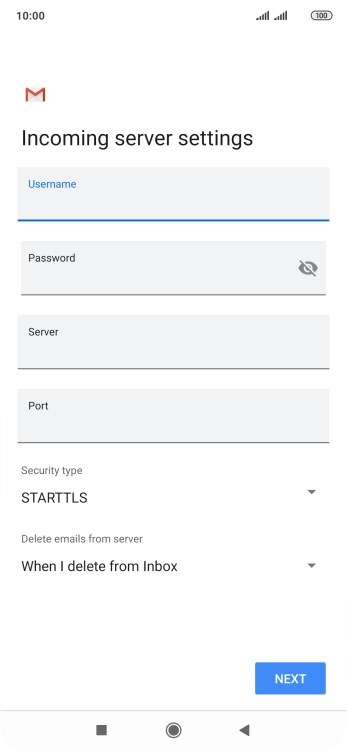 Press the field below 'Server' and key in the name of your email provider's incoming server.