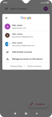 Press the required email account.