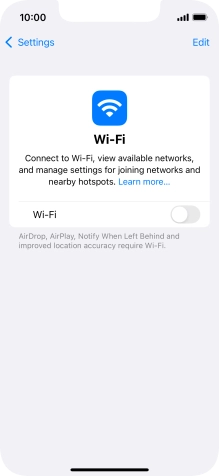 Press the indicator next to 'Wi-Fi' to turn on the function.