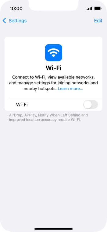 Press the indicator next to 'Wi-Fi' to turn on the function.