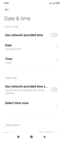 Press the indicator next to 'Use network-provided time' to turn on the function.