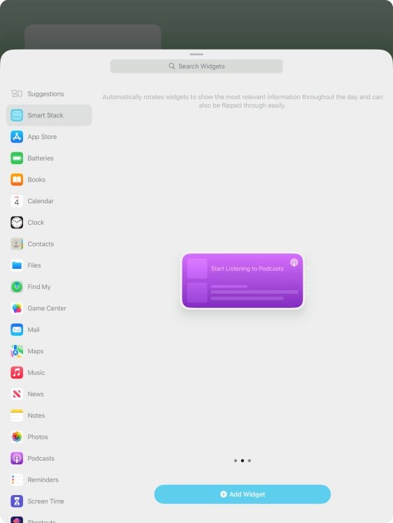 Slide your finger right or left on the screen to select the required widget size.