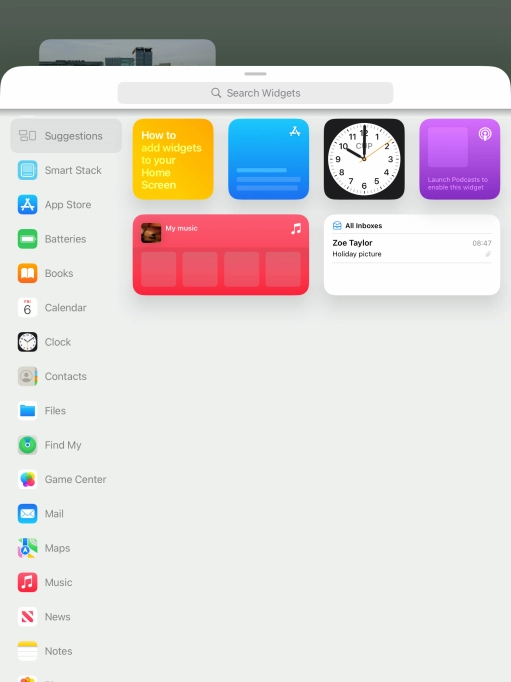 Press the required widget. Press the required widget.
