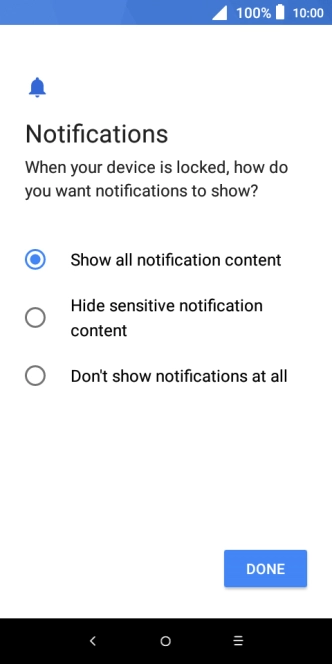 Press the required setting.