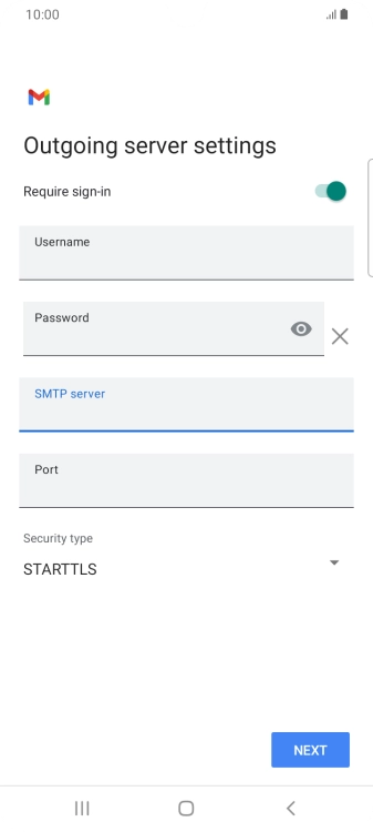 Press the field below 'Port' and key in 25. Press the field below 'Port' and key in 25.