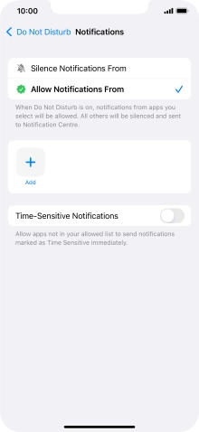 Press the indicator next to 'Time-Sensitive Notifications' to turn display of timed notifications on or off when Do Not Disturb is turned on.
