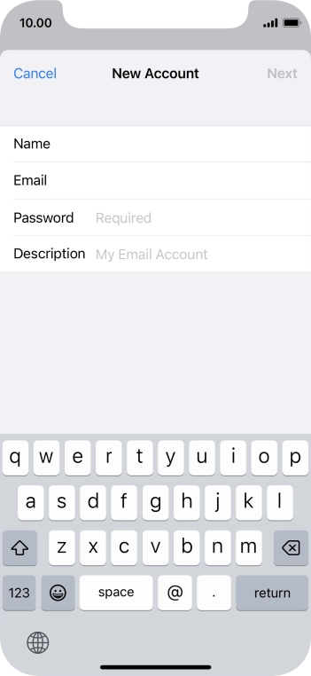 Press Password and key in the password for your email account.