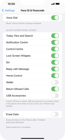 Press the indicator next to 'Erase Data' to turn the function on or off.