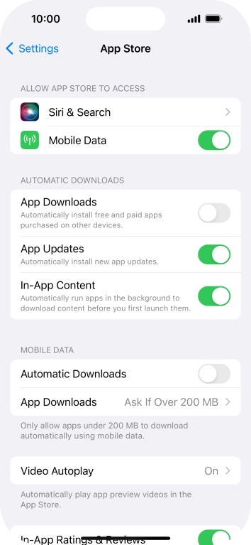 Press the indicator next to 'App Updates' to turn the function on or off. Press the indicator next to 'App Updates' to turn the function on or off.