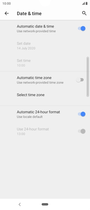 Press the indicator next to 'Automatic time zone' to turn on the function.