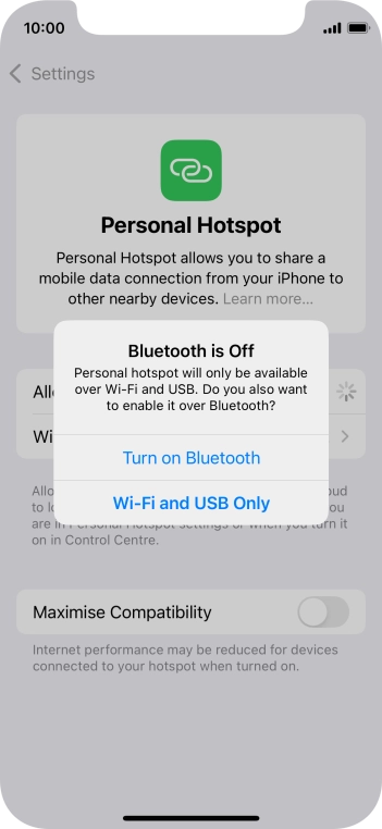 If WiFi is turned on, press Wi-Fi and USB Only.