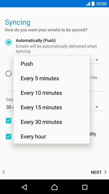 Press the required setting.