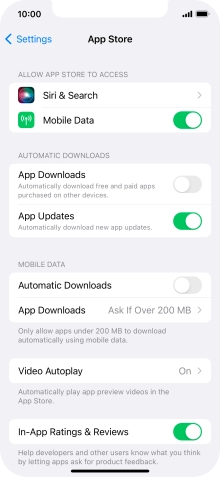 Press the indicator next to 'App Updates' to turn the function on or off.
