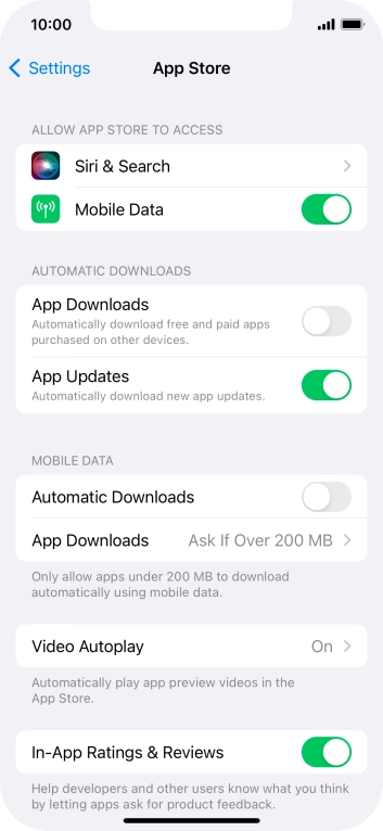 Press the indicator next to 'App Updates' to turn the function on or off. Press the indicator next to 'App Updates' to turn the function on or off.