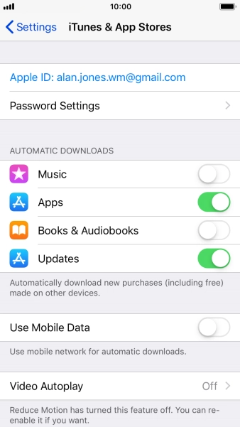 Press the indicator next to the required content type to turn the function on or off.