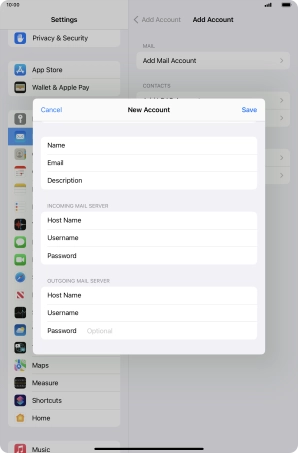 Press Password and key in the password for your email account.