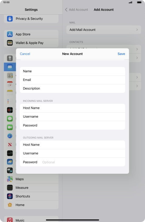 Press Password and key in the password for your email account.