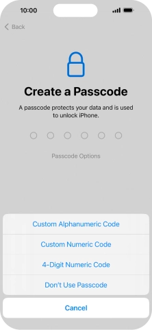 Follow the instructions on the screen to turn on the phone lock code or press Don't Use Passcode.