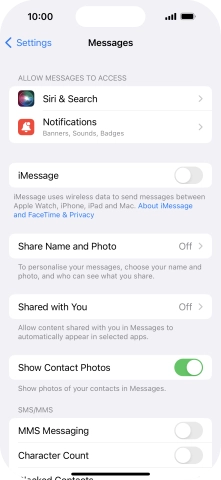 Press the indicator next to 'MMS Messaging' to turn on the function.