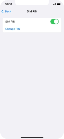 Press the indicator next to 'SIM PIN' to turn the function on or off.