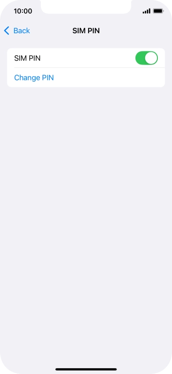 Press the indicator next to 'SIM PIN' to turn the function on or off.