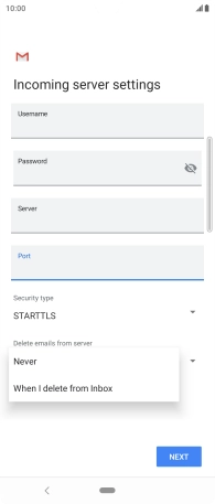 Press Never to keep emails on the server when you delete them on your phone.