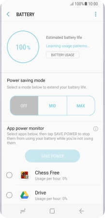 Press the required setting.