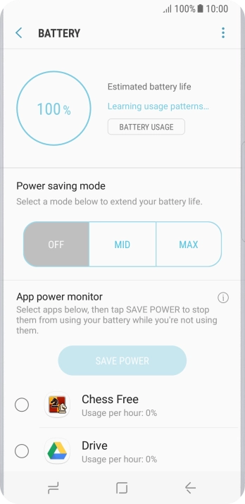 Press the required setting.