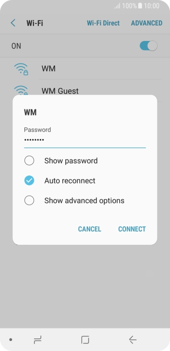 Key in the password for the WiFi network and press CONNECT.