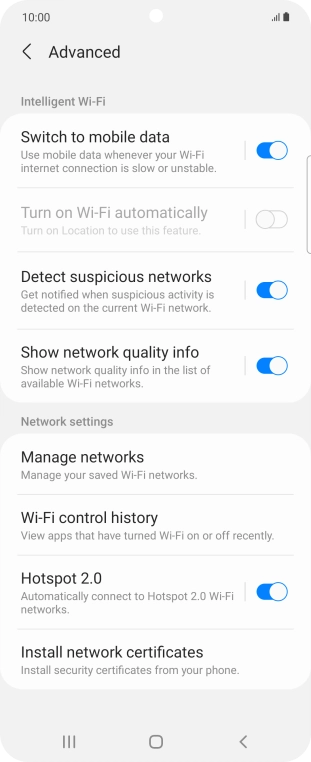 Press the indicator next to 'Switch to mobile data' to turn the function on or off.
