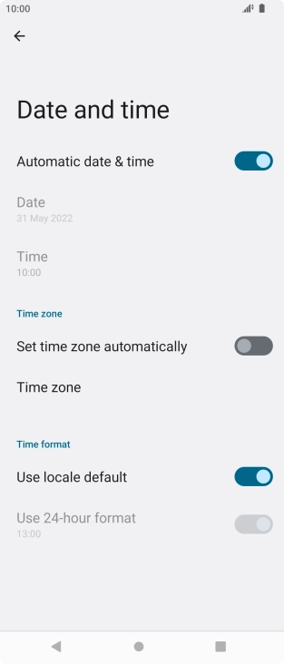 Press the indicator next to 'Set time zone automatically' to turn on the function.