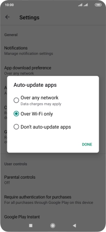To turn on automatic update of apps using mobile network, press Over any network.
