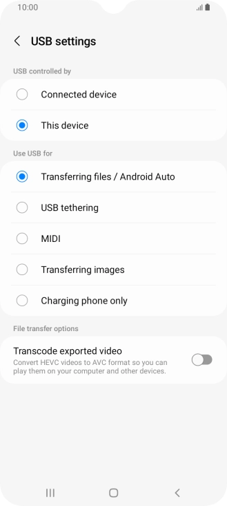 Press Transferring files / Android Auto.