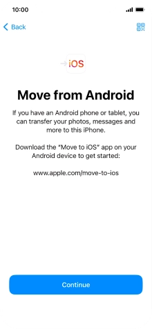 To transfer content to your phone, you need to install the app 'Move to iOS' on the Android phone. When the app is installed, press Continue.