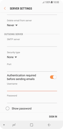 Press the field below 'Password' and key in the password of your email provider's outgoing server.