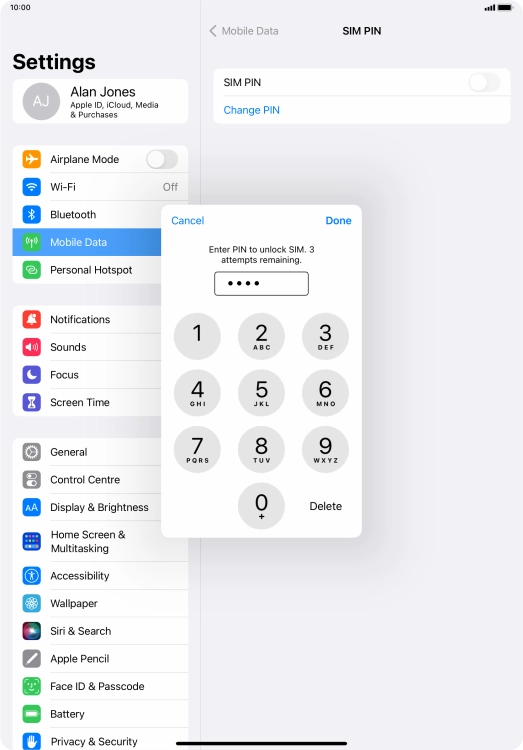 Key in your SIM PIN and press  Done. The default SIM PIN is 0000.